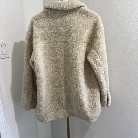 Madewell Jacket Women's S Cream Coat Sherpa Faux Fur Mid Length Cozy Button Up - Picture 3 of 5